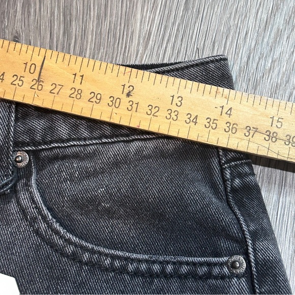 Button fly Boyfriend jeans Sz 26 Distressed Black high rise wide leg - Picture 7 of 12